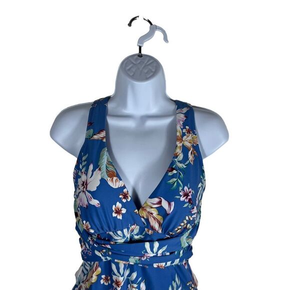 Jantzen Blue Floral Tunny Control Body Sculpt One Piece Bathing Suit - Picture 6 of 8